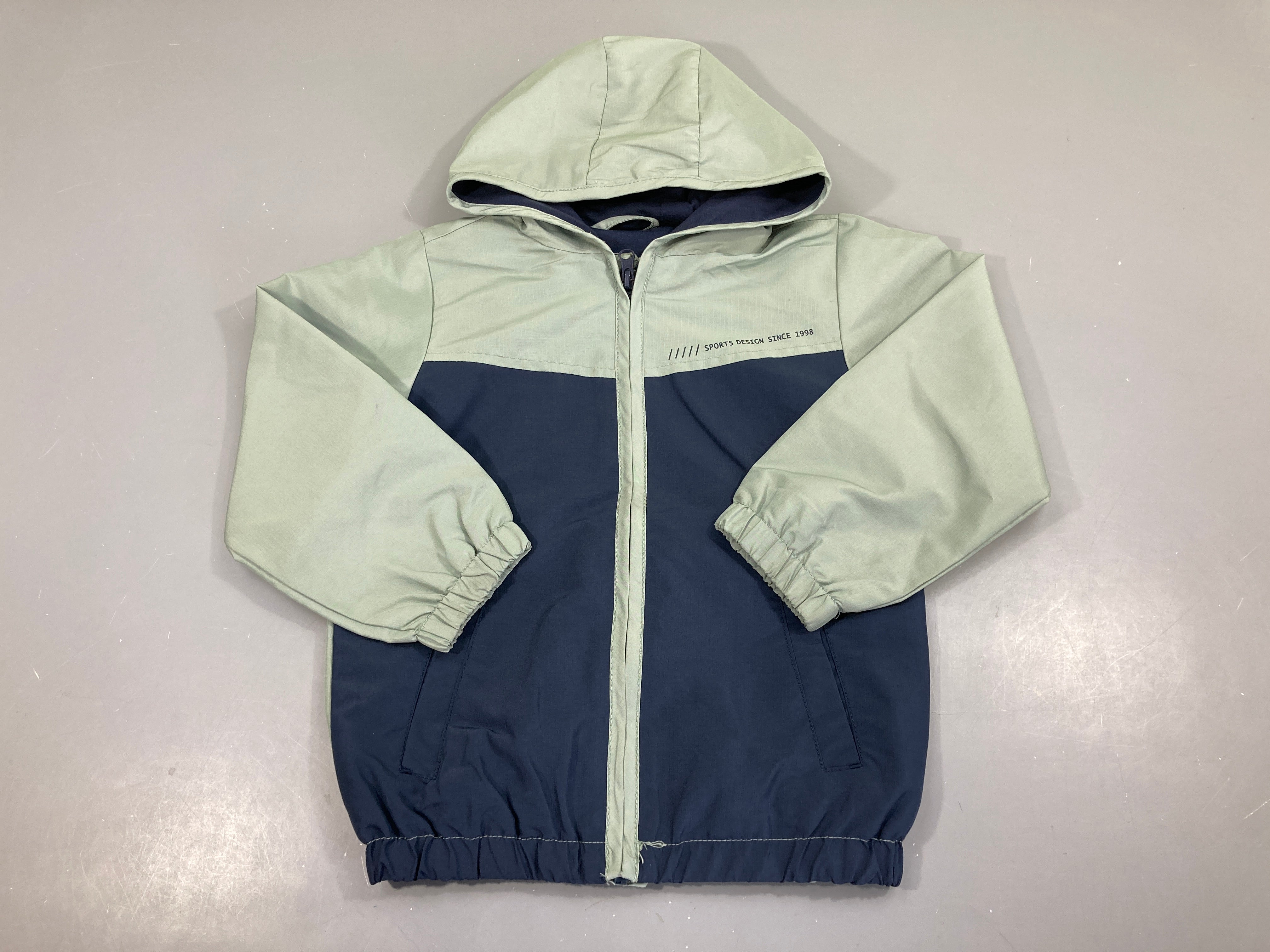 Veste légère zippée kaki/bleu foncé sports design à capuche