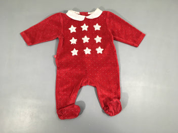 Pyjama velours rouge pois col blanc étoiles texturées