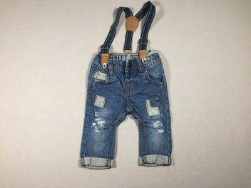 Jeans à bretelles - effet rapiècé