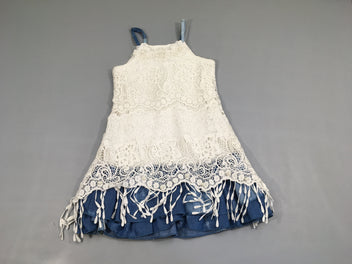 Robe fines bretelles dentelle blanche/denim perles
