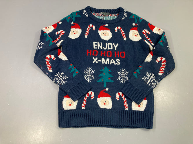 Pull de Noël bleu foncé enjoy, moins cher chez Petit Kiwi