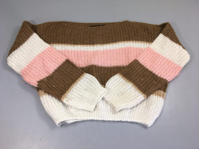 Pull mailles brun rose fil métalisé, moins cher chez Petit Kiwi
