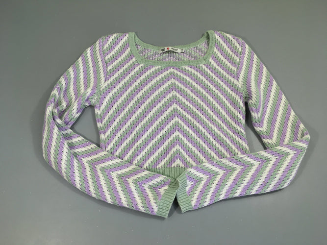 Pull mailles blanc-lila-vert, moins cher chez Petit Kiwi