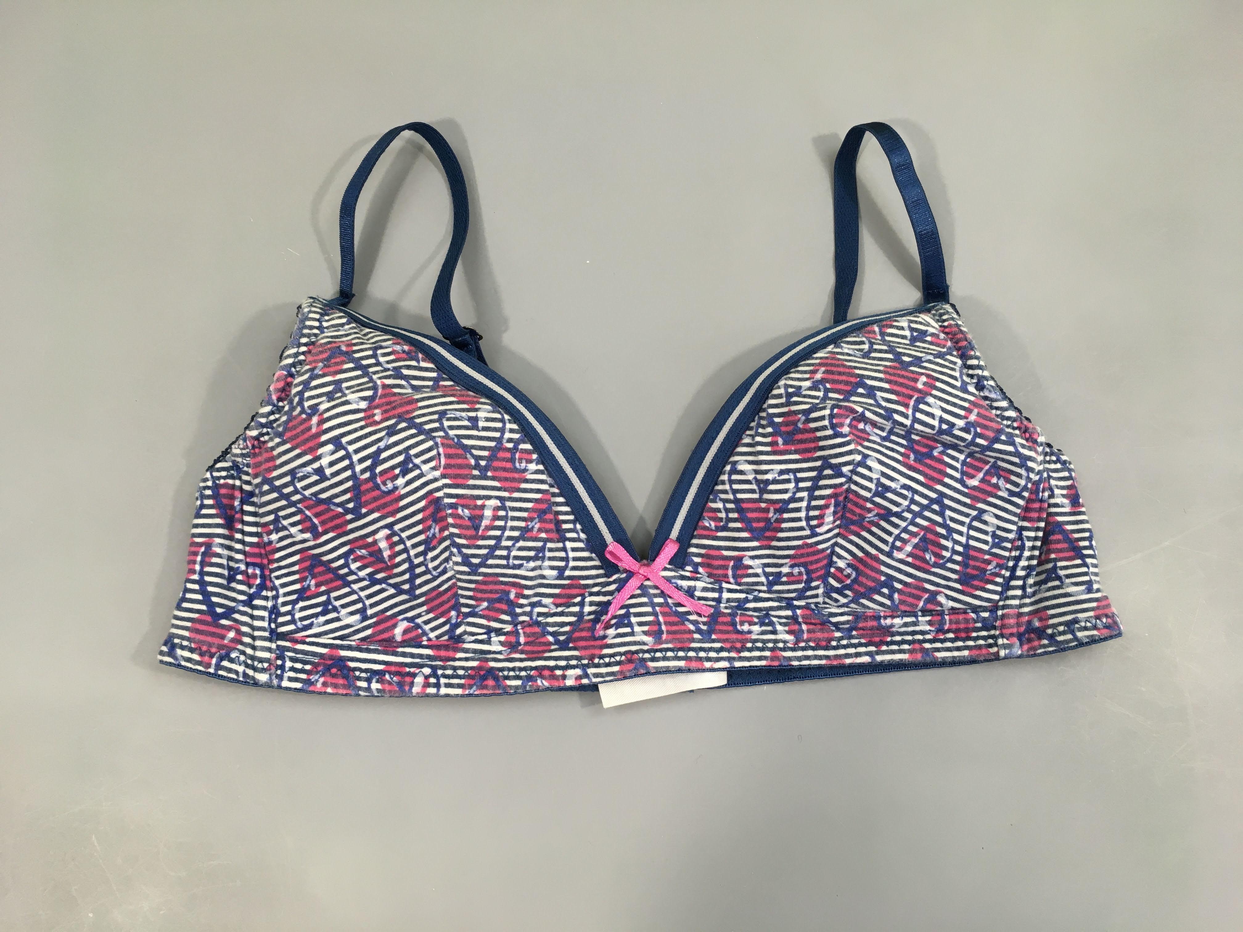 Soutien blanc rayé bleu coeurs, 75A