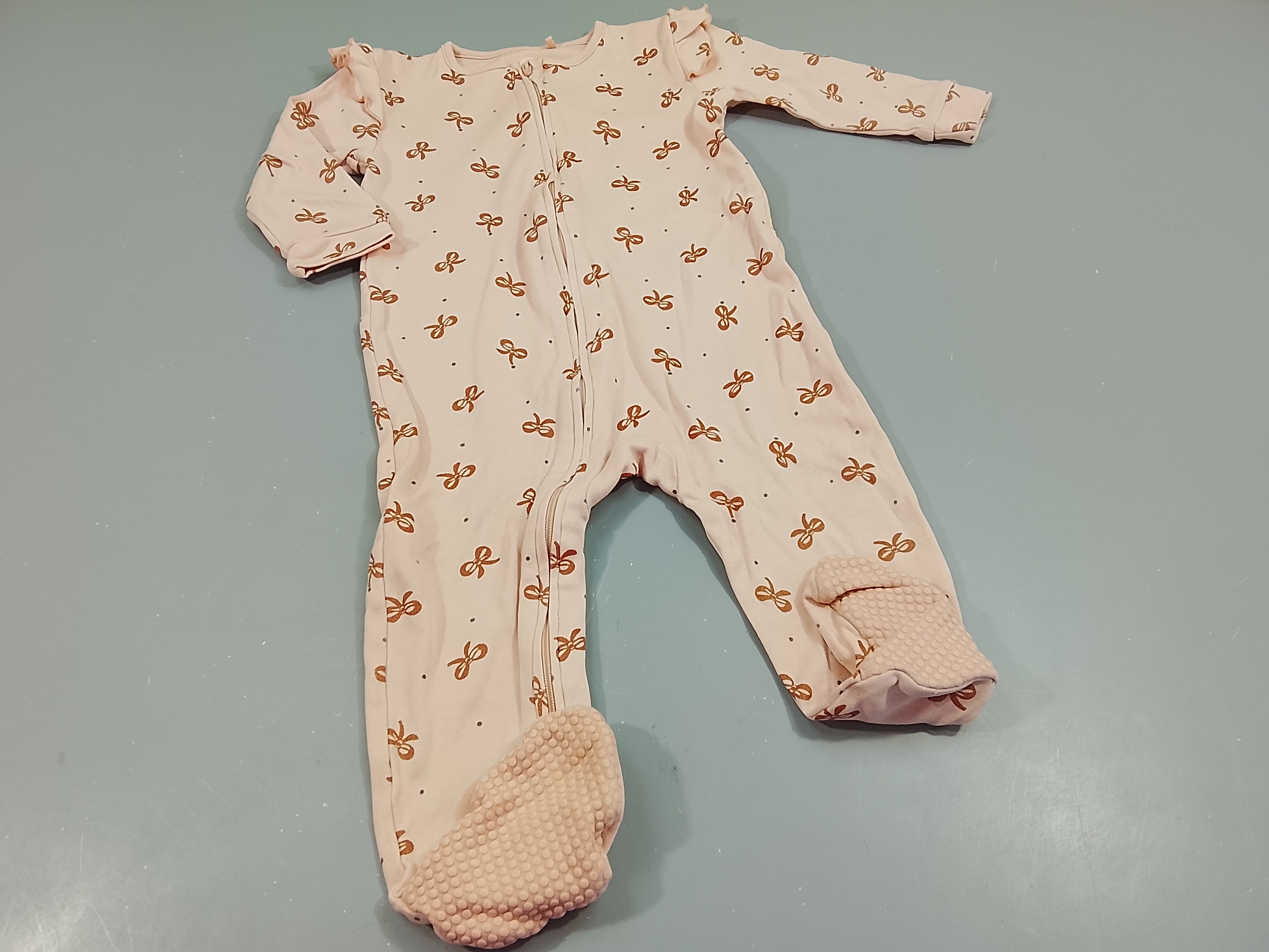 Pyjama jersey  zippé rose , noeuds bruns
