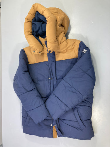 Doudoune brun/bleu zippée doublé polar à capuche, moins cher chez Petit Kiwi