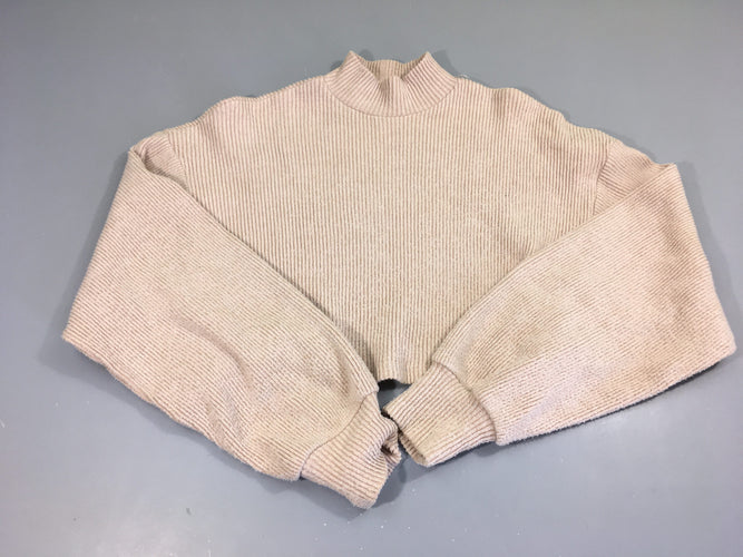 Pull cropped beige côtelé comontant bouloché, moins cher chez Petit Kiwi
