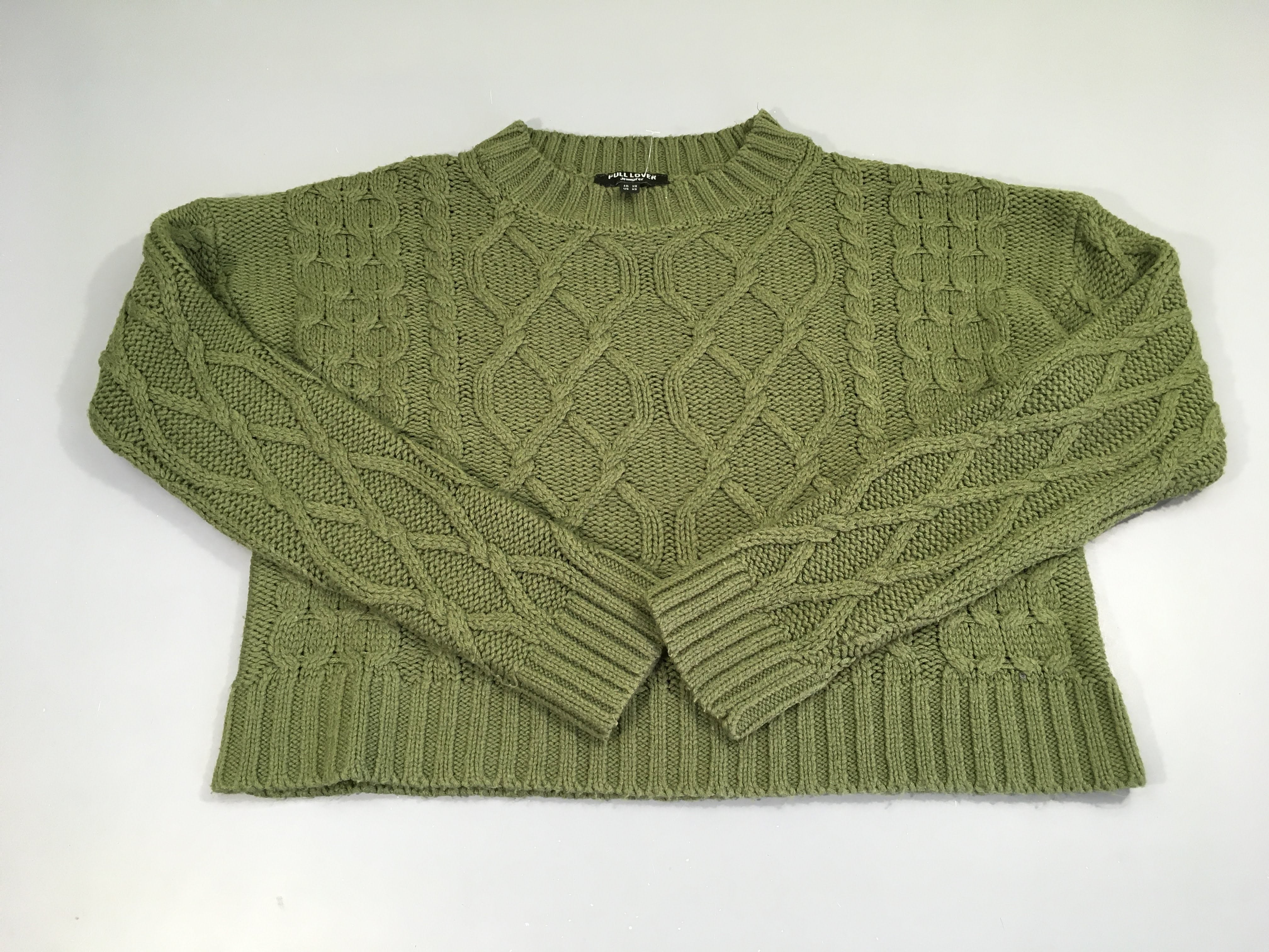 Pull mailles côtes vert Jennyfer