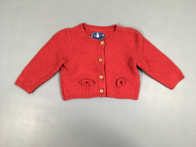 Gilet rouge orangé ajouré boutons fleurs noeuds, moins cher chez Petit Kiwi