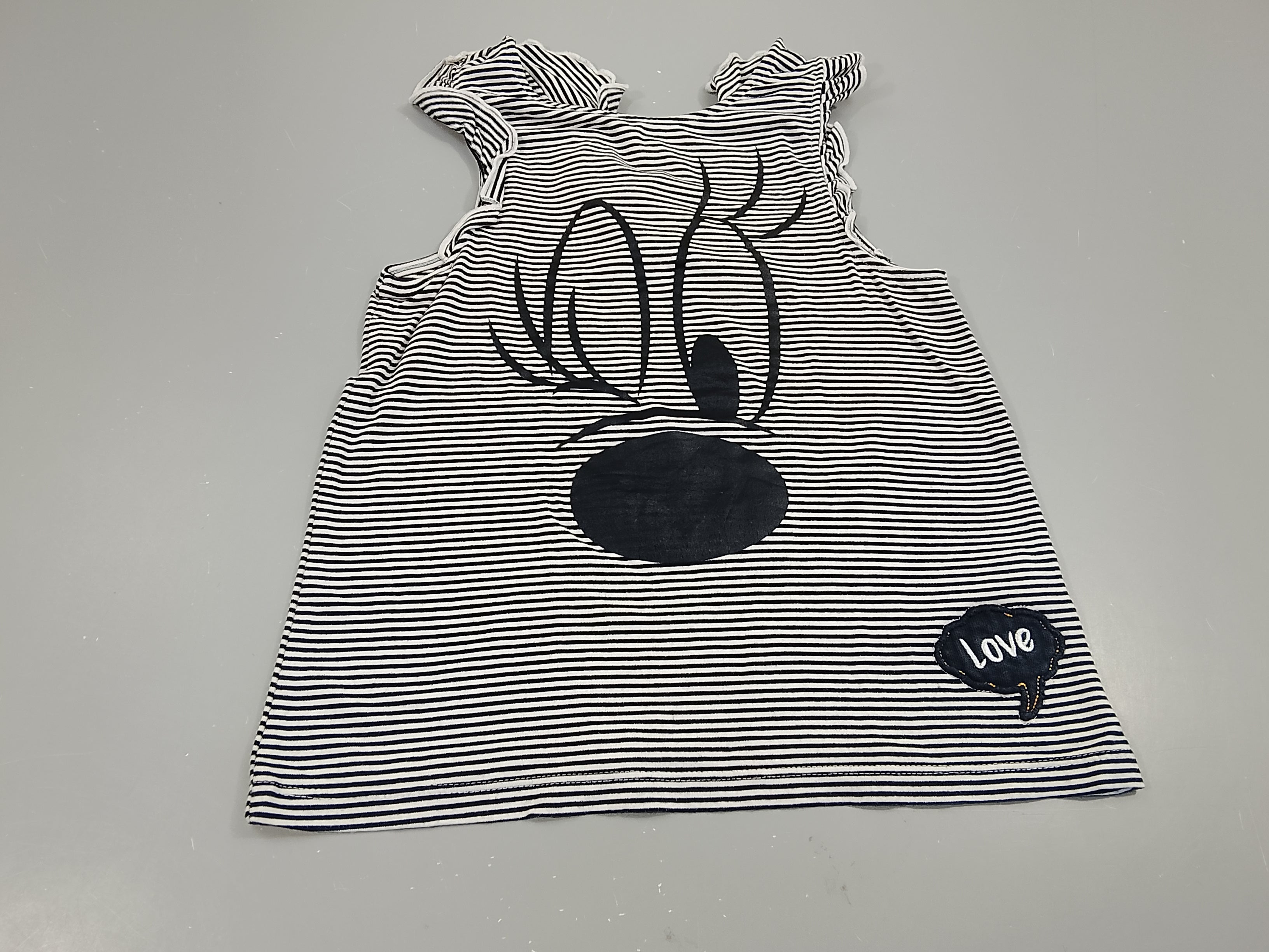 T-shirt m.c rayé noir et blanc, tête de Minnie