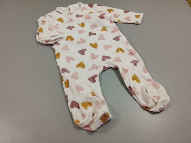 Pyjama velours blanc , coeurs mauve, rose, beige, moins cher chez Petit Kiwi