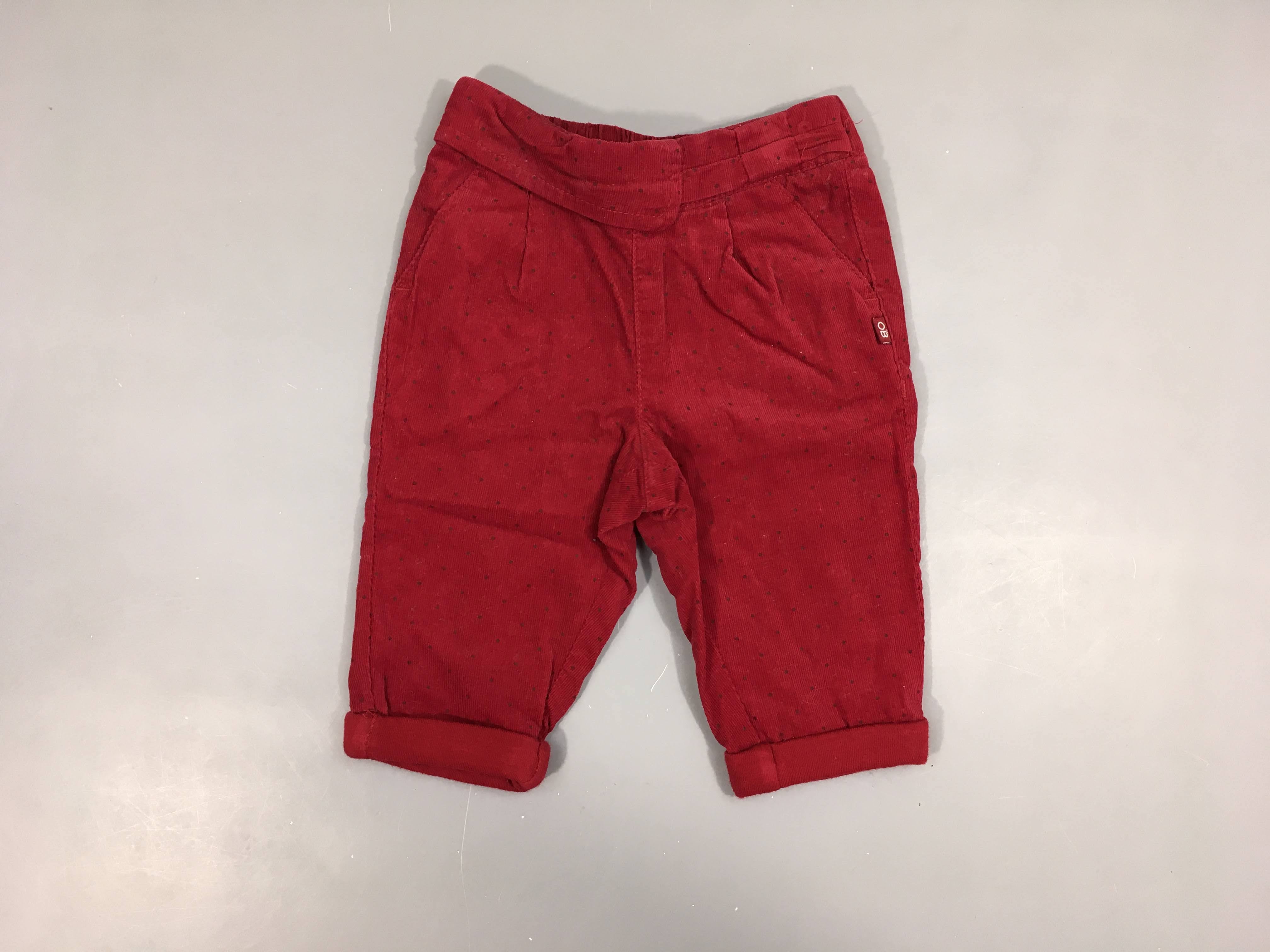 Pantalon bordeau à revers velours doublé jersey mini pois