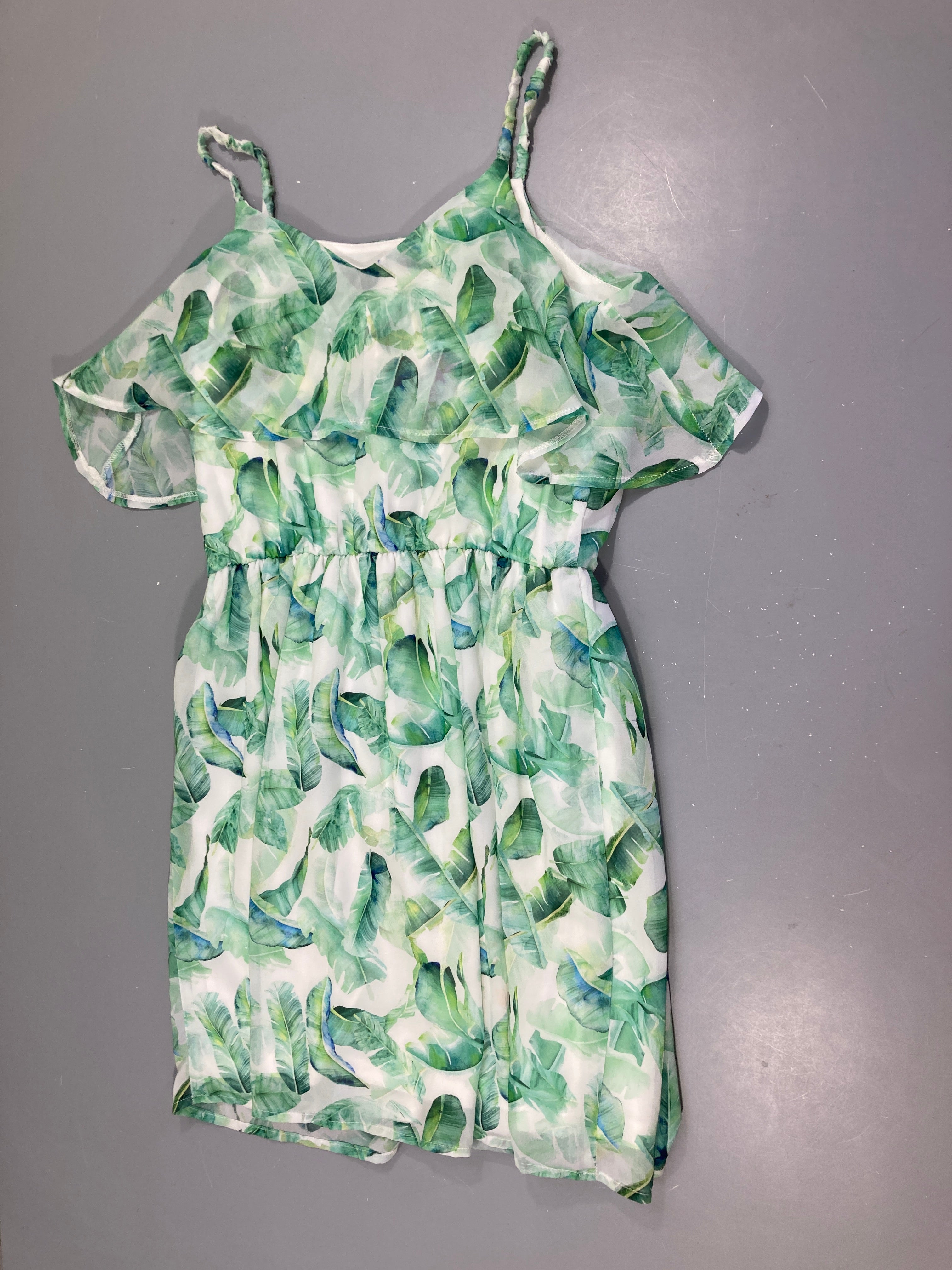 Blouse tunique fluide blanc feuillage vert