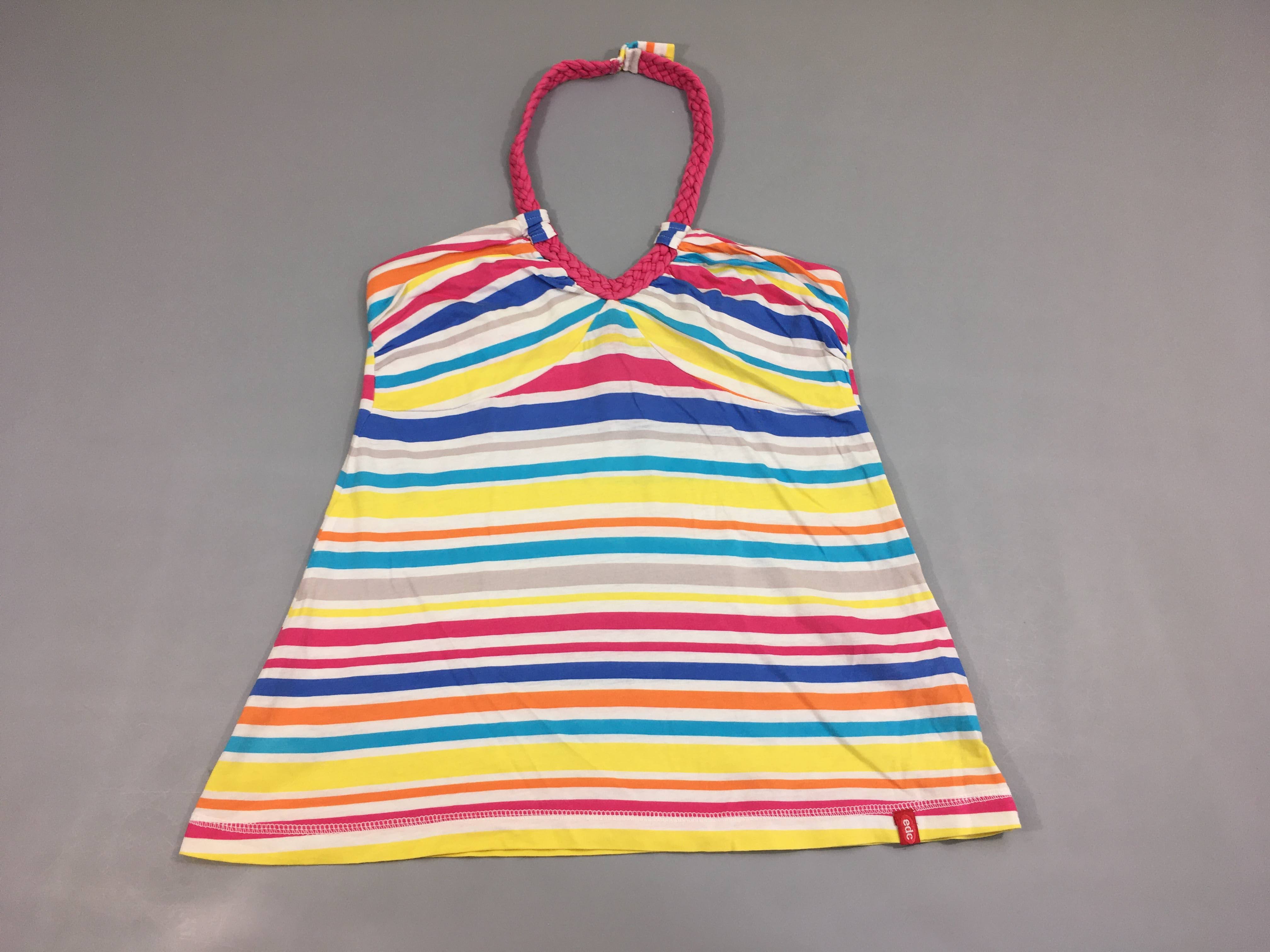 T-shirt s.m dos nu blanc rayé multicolore, taille M