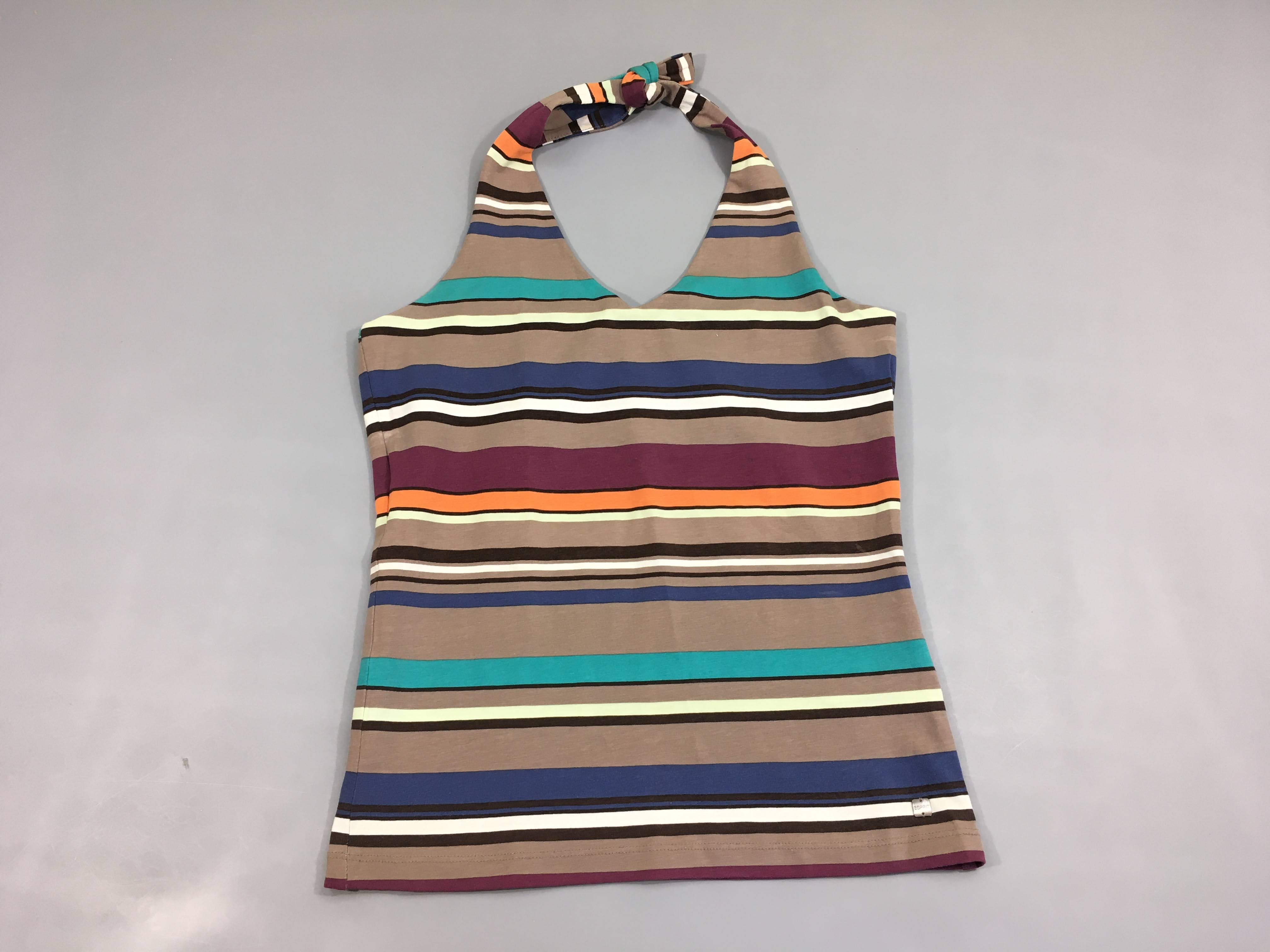 T-shirt s.m dos nu taupe rayé multicolore, taille M