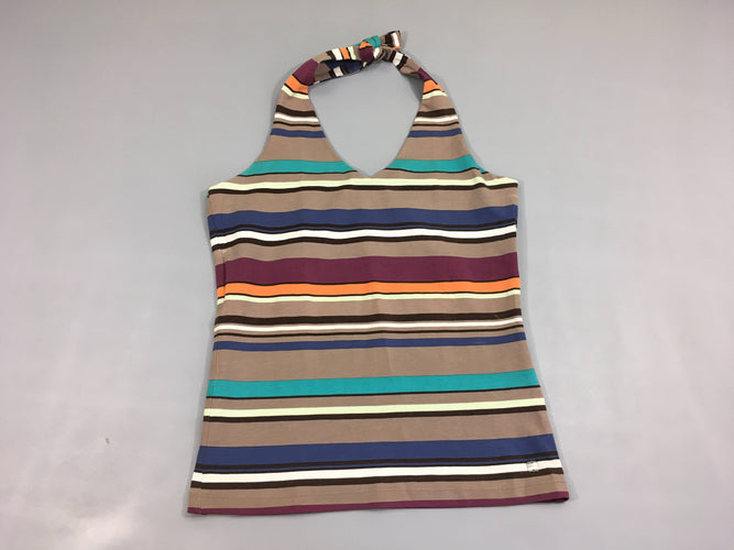 T-shirt s.m dos nu taupe rayé multicolore, taille M, moins cher chez Petit Kiwi