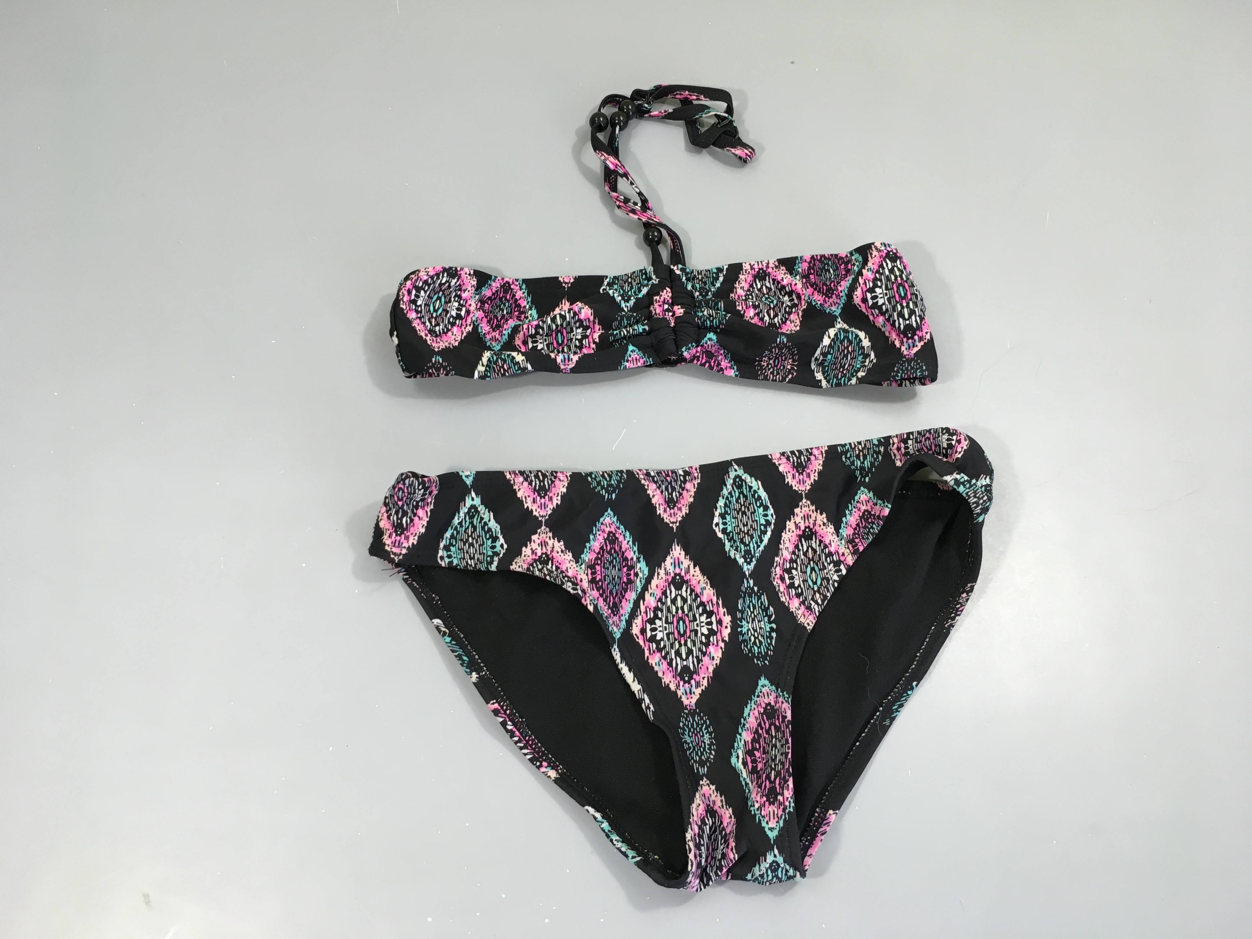 Bikini noir losanges rose bleuté