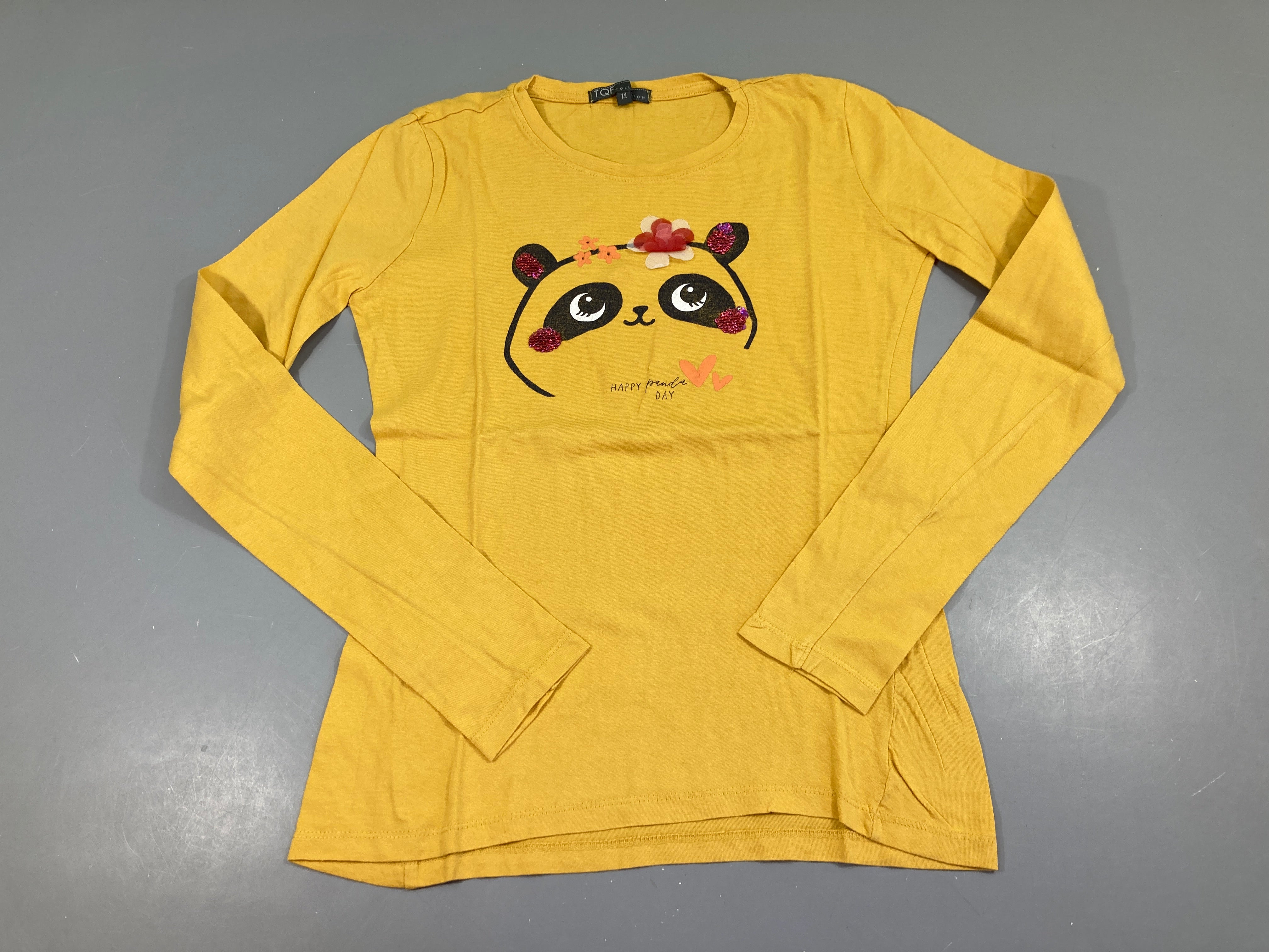 T-shirt m.l jaune panda-Légère tache manche D