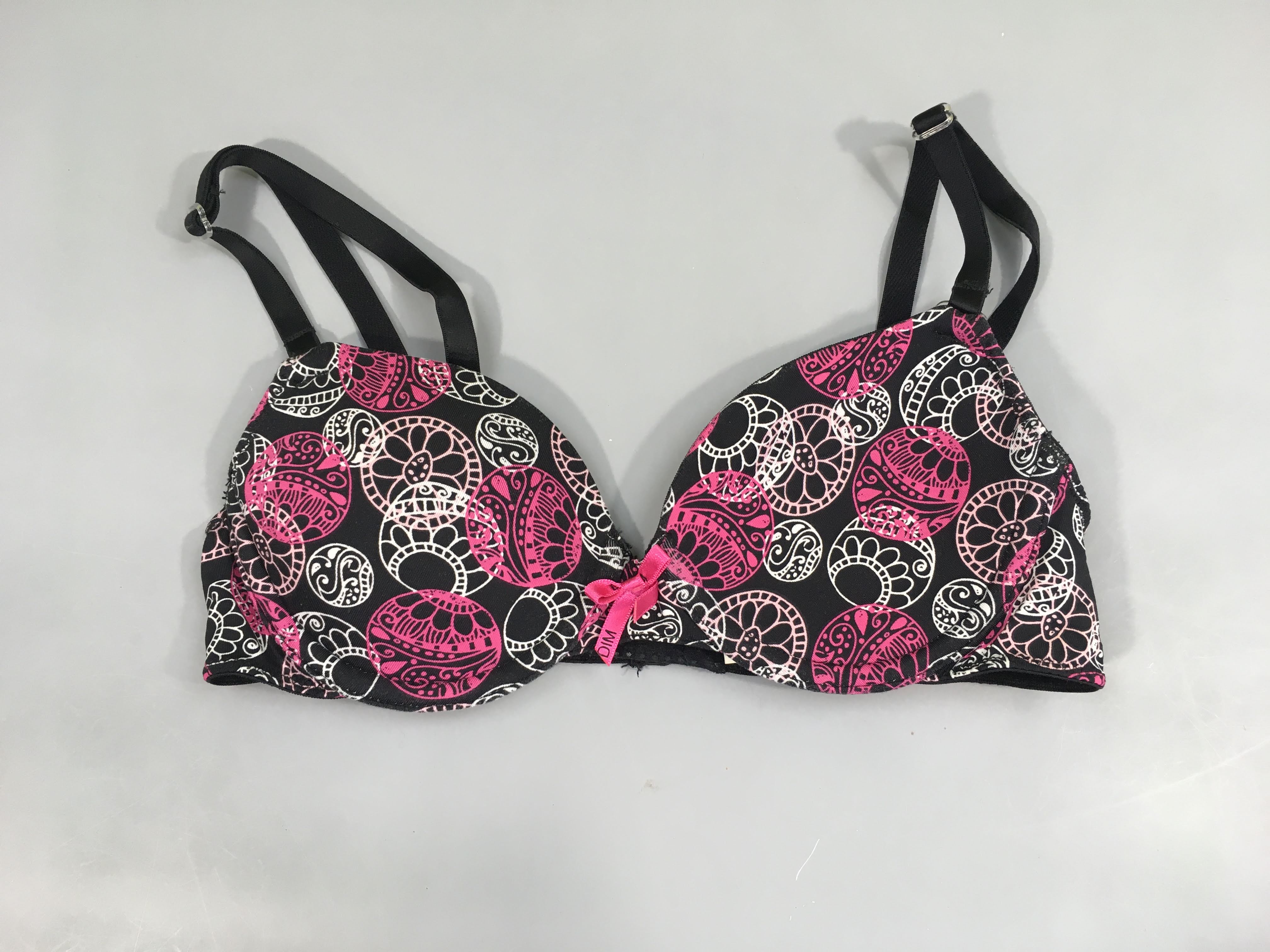 Soutien noir motifs rose/blanc, 65B