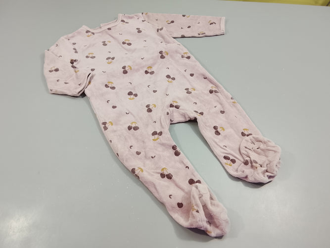 Pyjama velours mauve, motifs cerises, moins cher chez Petit Kiwi