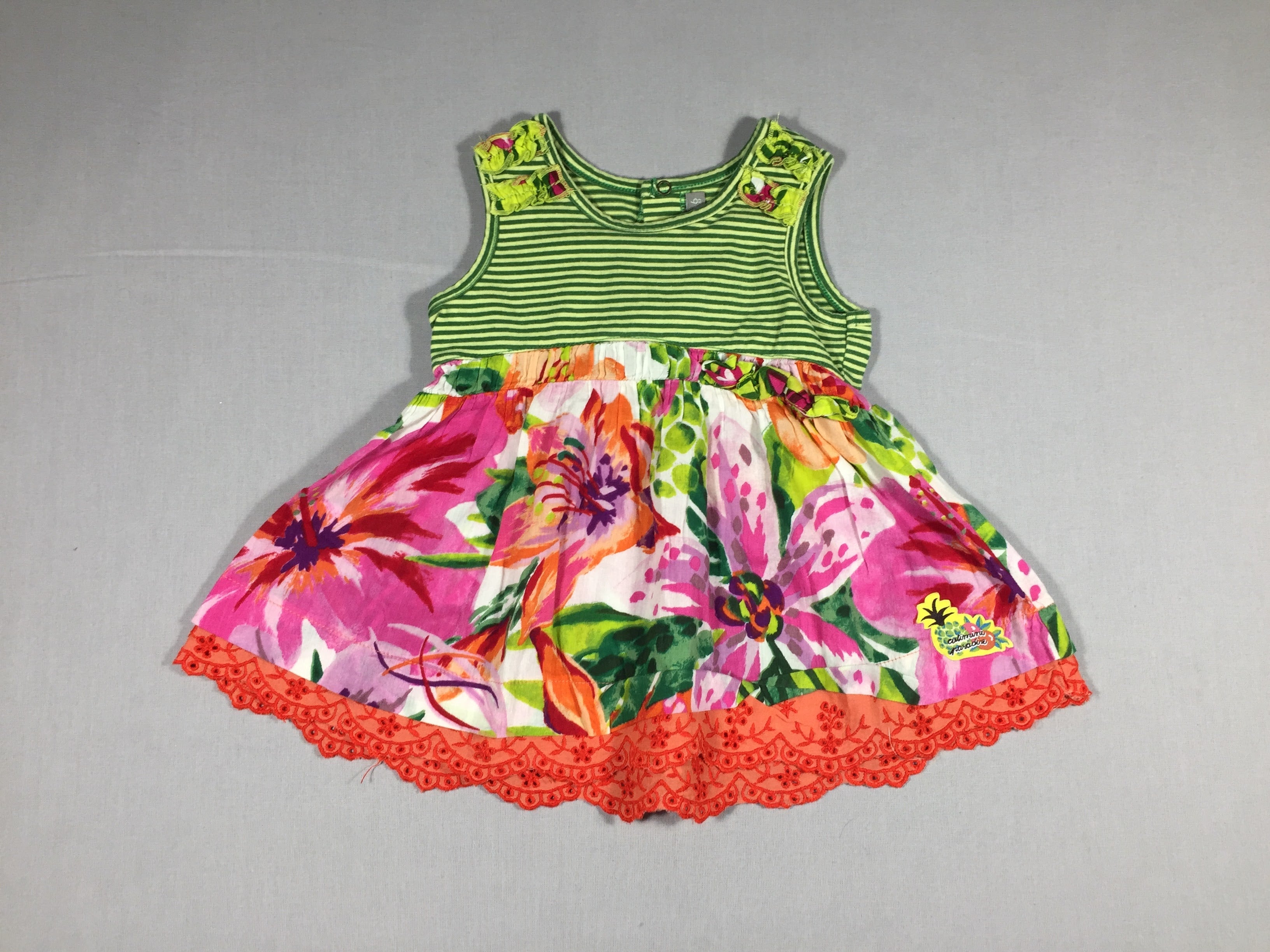 Robe s.m lignée vert et fleurie