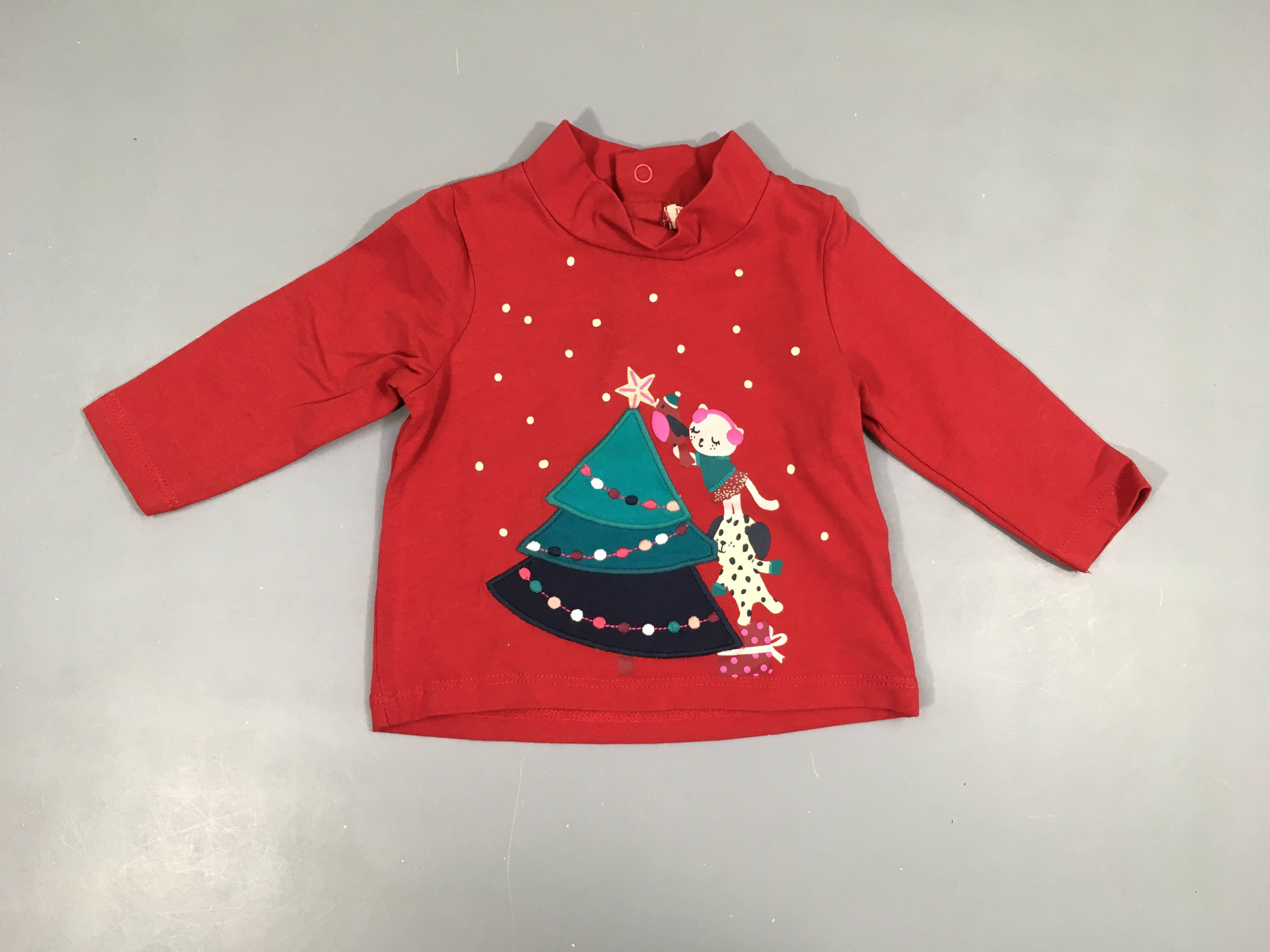 T-shirt m.l col montant rouge sapin noël