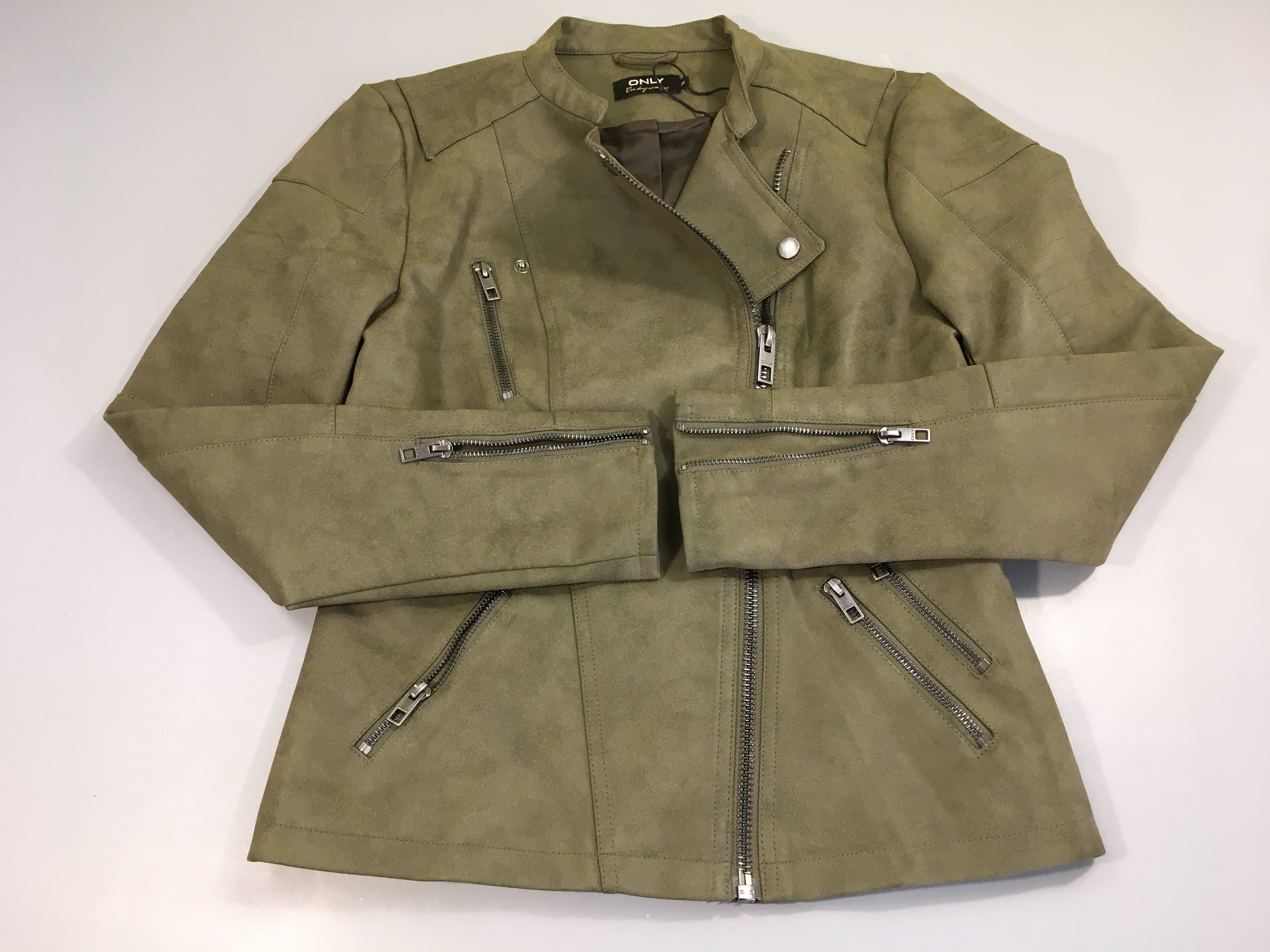 Veste effet daim enduit vert foncé zippé