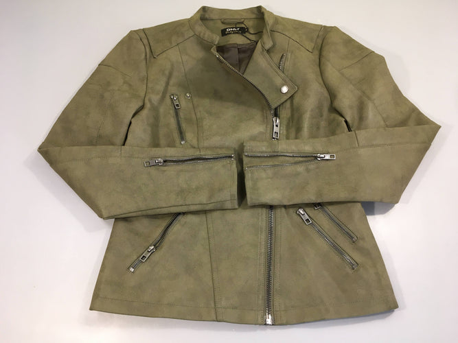 Veste effet daim enduit vert foncé zippé, moins cher chez Petit Kiwi