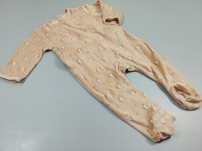 Pyjama velours beige, motifs hérissons, moins cher chez Petit Kiwi