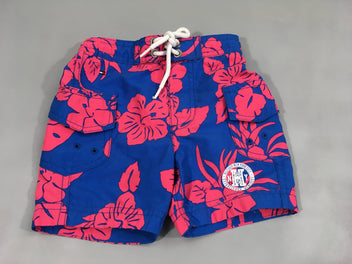 Maillot short cargo bleu fleurs roses