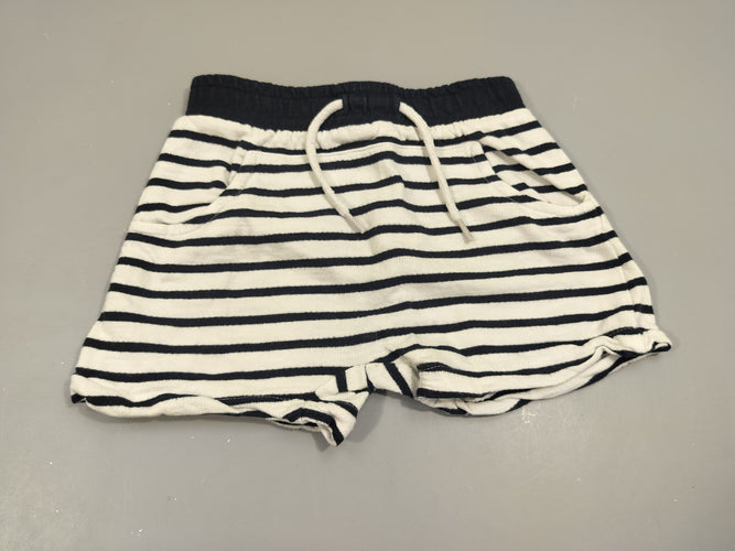 Short blanc rayé bleu marine  100% coton, moins cher chez Petit Kiwi