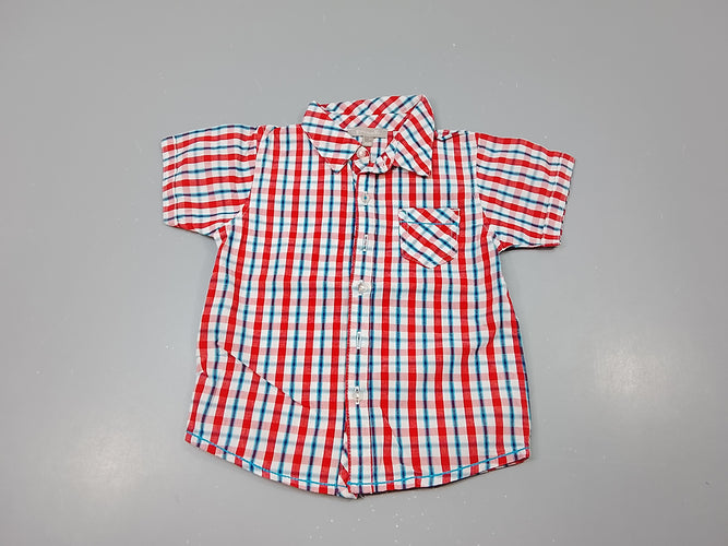 Chemise m.c à carreaux blanc, rouge,bleu, moins cher chez Petit Kiwi