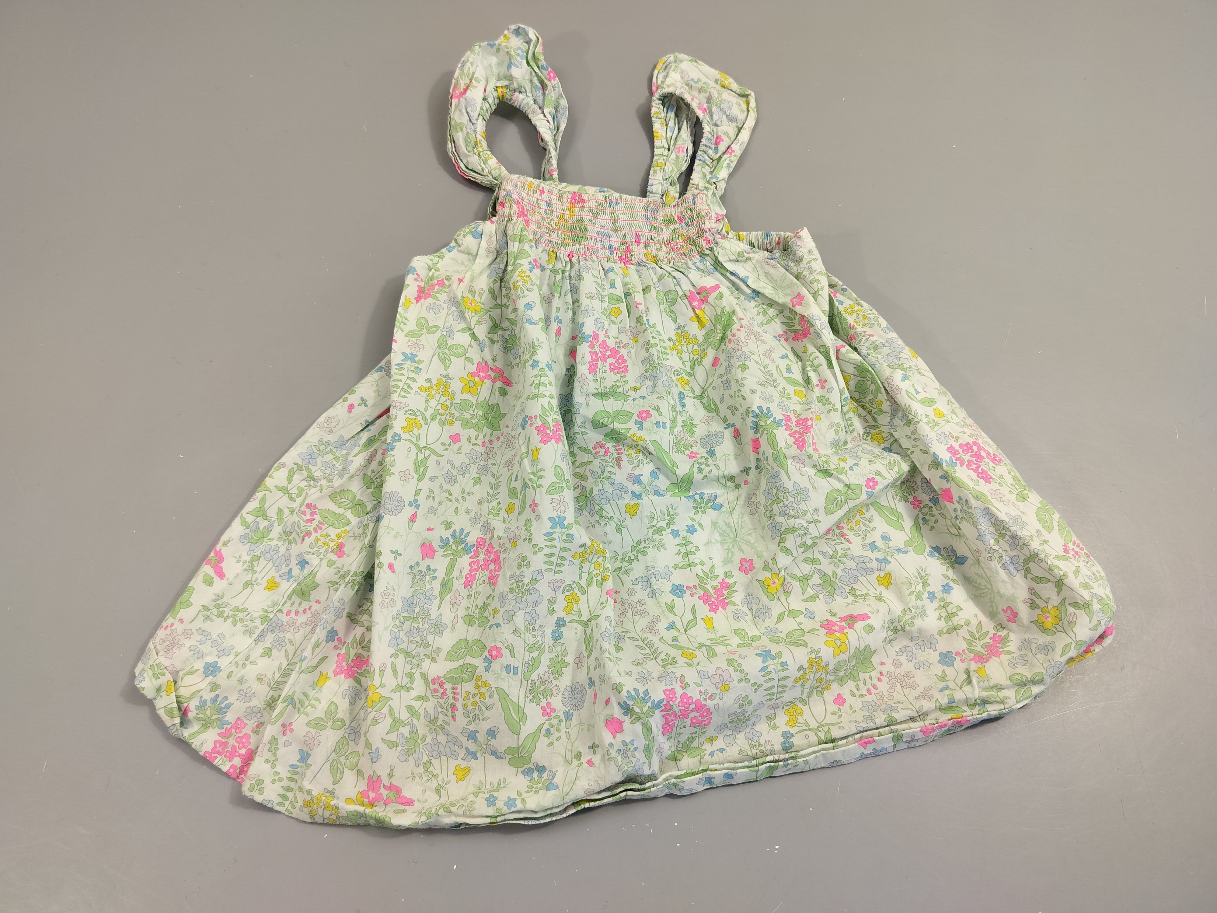Robe à bretelles en dentelles blanche à fleurs roses, vertres, jaunes,...100% coton