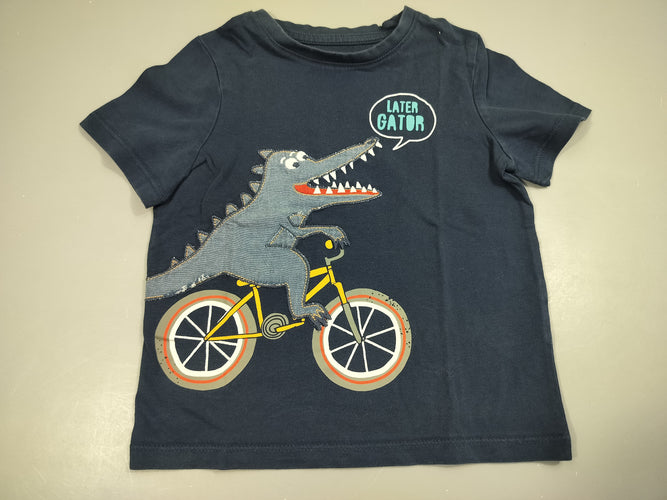 T-shirt m.c bleu marine  crocodile à vélo 100% coton, moins cher chez Petit Kiwi
