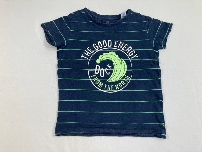 T-shirt m.c bleu foncé rayé vert Good energy, moins cher chez Petit Kiwi