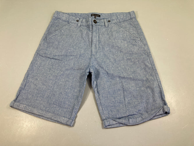 Bermuda lin bleu chiné à revers, moins cher chez Petit Kiwi