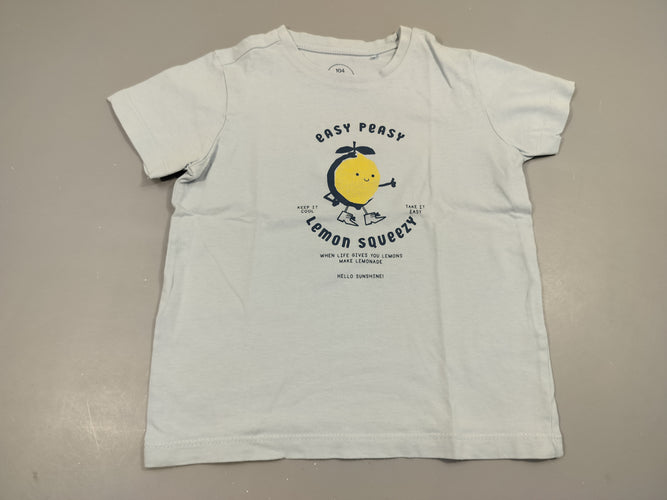 T-shirt m.c bleu clair , citron "easy peasy", moins cher chez Petit Kiwi