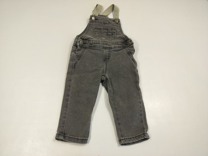 Salopette en jean noire , bretelles élastiques lignées noires et blanches 66% coton  28% polyester 3% viscose 3% élasthanne, moins cher chez Petit Kiwi