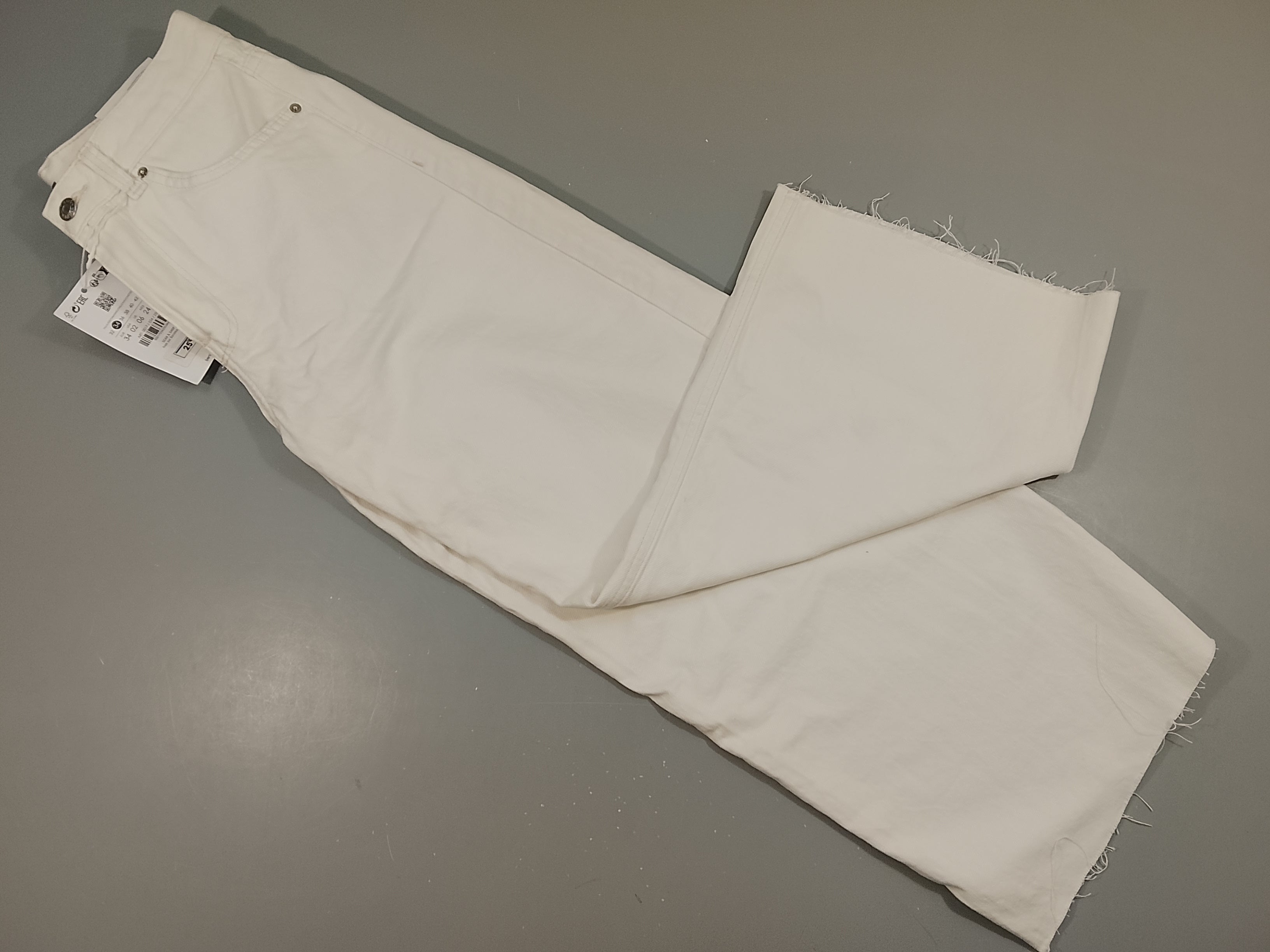 NEUF Pantalon denim Wide Crop  blanc (34) Dessous effiloché