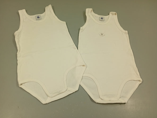 Lot de 2 bodies à bretelles 1blanc / 1 blanc tête de lapin "petit bâteau", moins cher chez Petit Kiwi