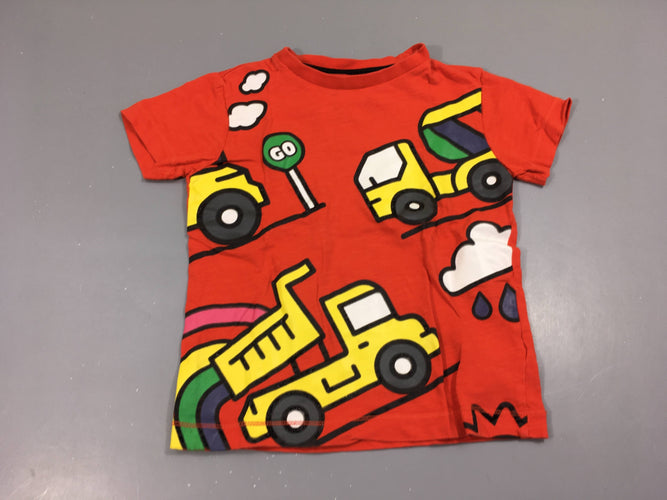 T-shirt m.c rouge engins de construction, moins cher chez Petit Kiwi