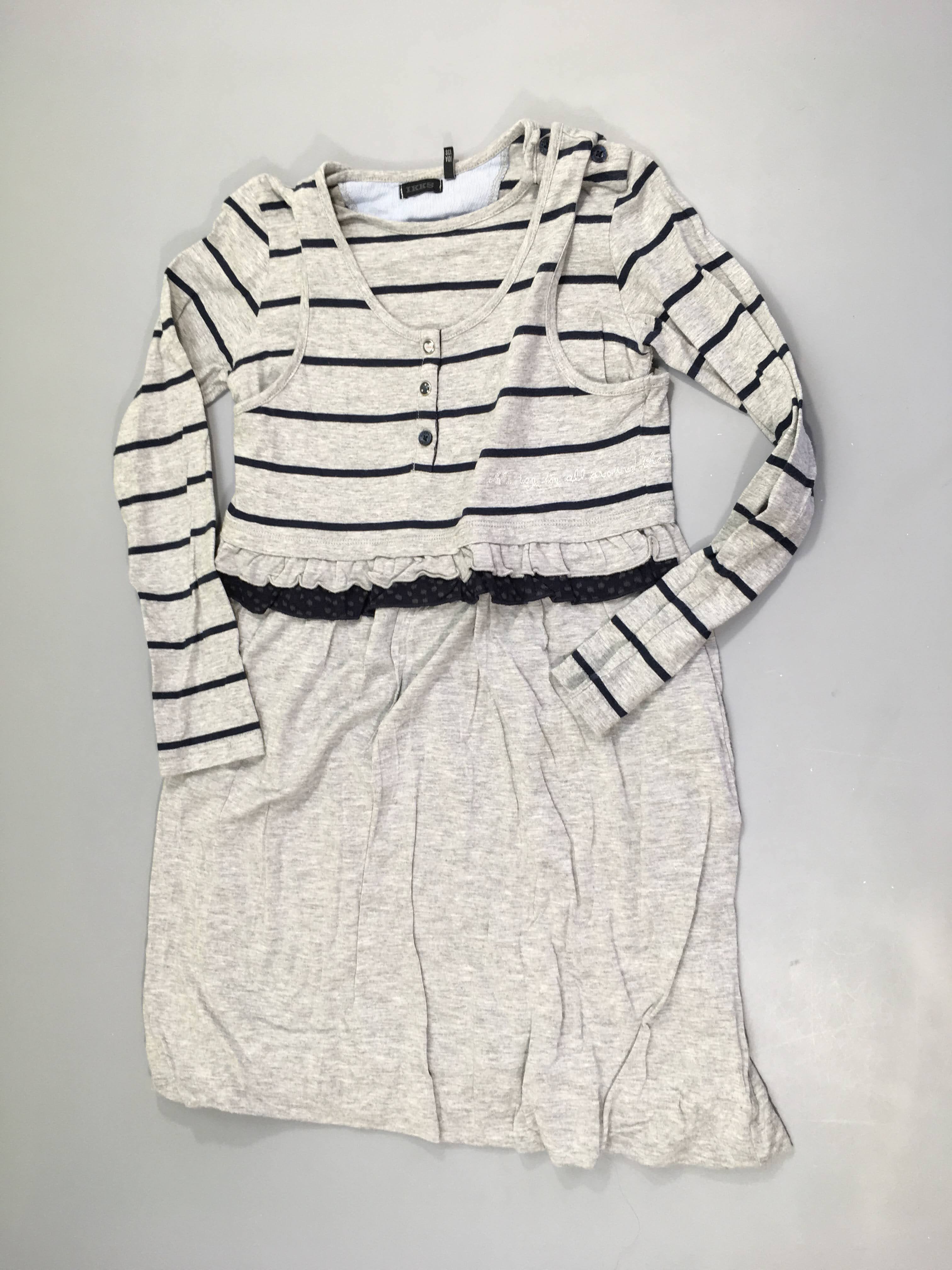 Robe m.l jersey grise rayé bleu avec T-shirt m.l intégré non amovible Légèrement boulochée