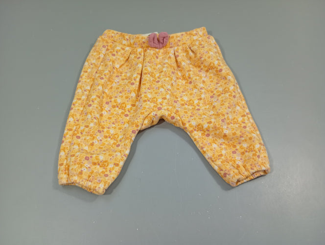 Pantalon molleton jaune à fleurs, intérieur velours blanc, moins cher chez Petit Kiwi