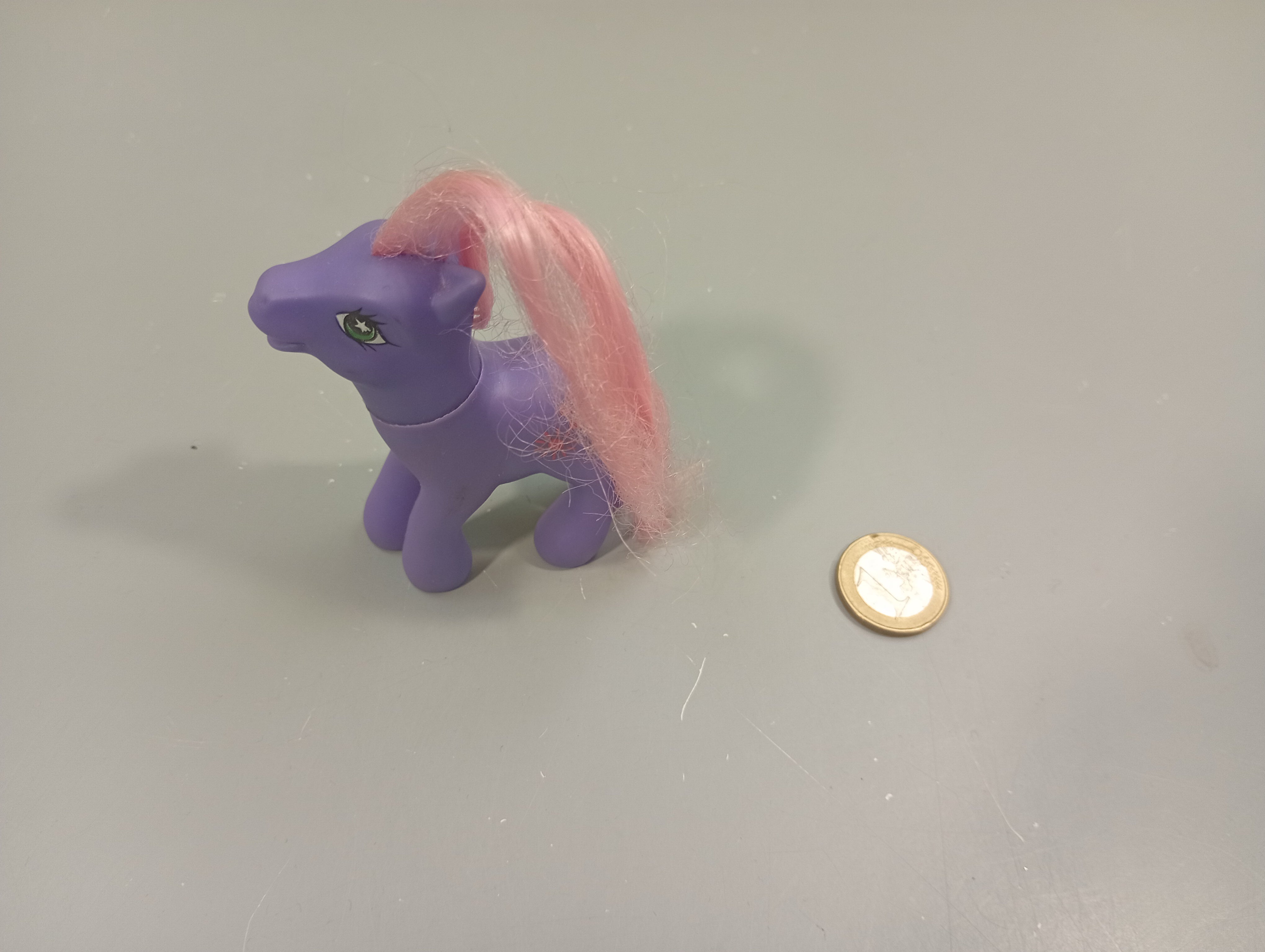 Baby poney mauve, cheveux roses 7cm