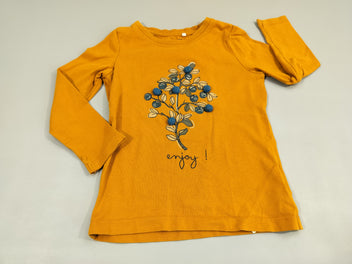 T-shirt m.l jaune moutarde , fleurs avec pompons 