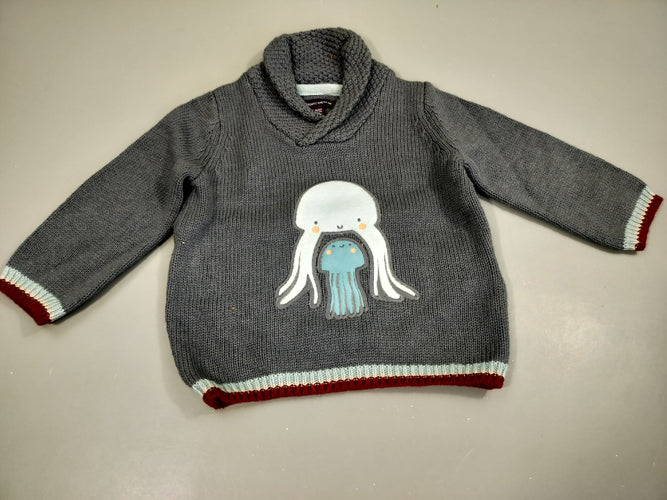 Pull  col gris, pieuvres, moins cher chez Petit Kiwi