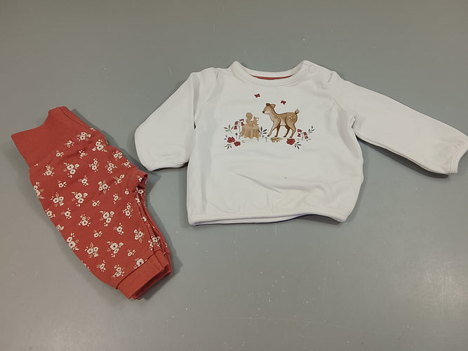 Ensemble sweat blanc écureuil, faon, hérisson+ Pantalon rose à fleurs, moins cher chez Petit Kiwi