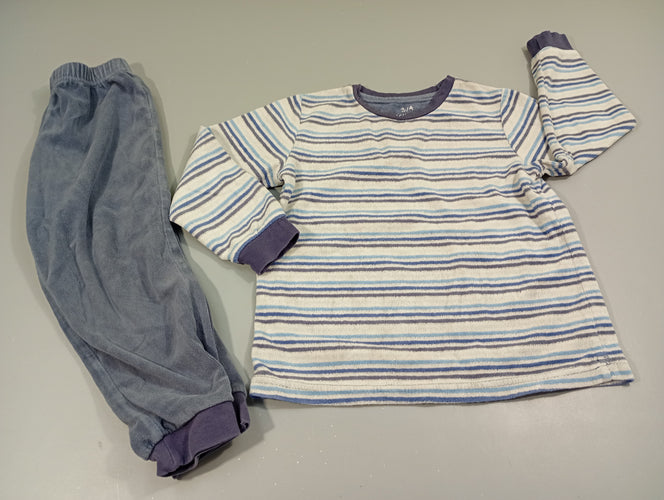 Pyjama 2pcs velours   bleu clair, rayé bleu + Pantalon bleu, moins cher chez Petit Kiwi