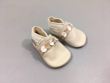 Etat neuf, chaussons cuir beige ronds, NB