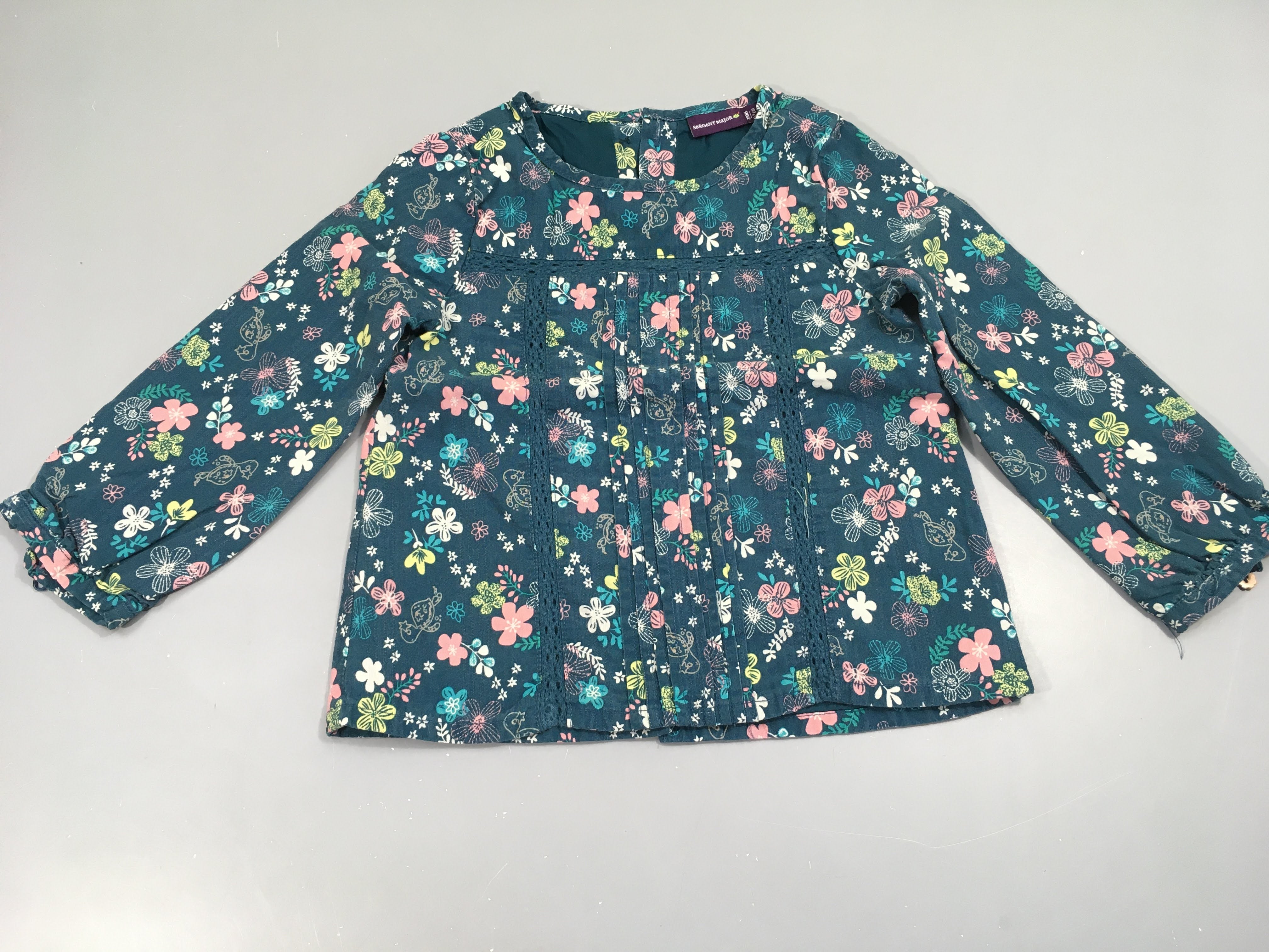 Blouse coton vert foncé à fleurs